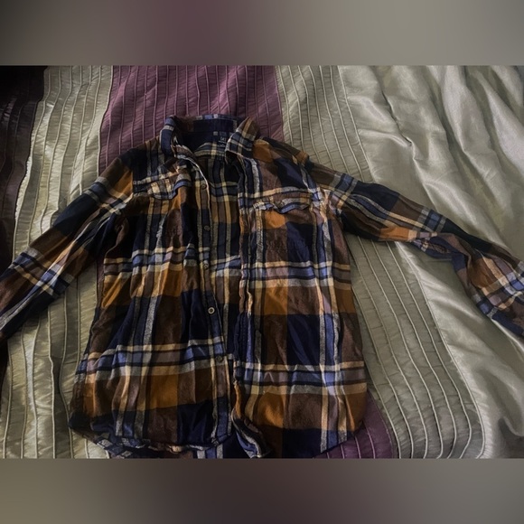 George Other - George Men's Casual Plaid Shirt - Navy and Tan- size Small